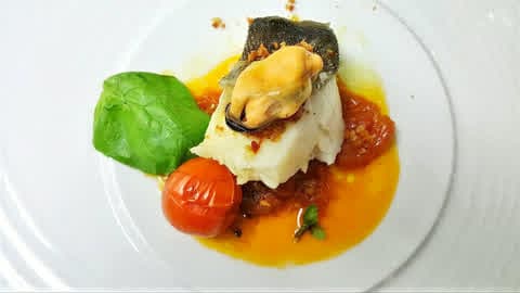 Bacalao con mejillones en O Bo Paladar, Cambados